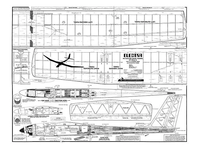 Electra Glider Electric 78" Wingspan RC Model Airplane Printed Plans &Templates - Image 1 of 1