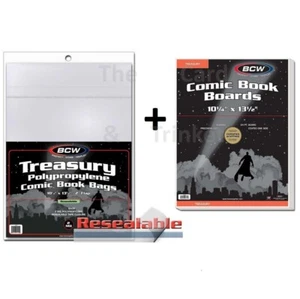 BCW 10x Resealable Treasury Comic Bags + 10x Backing Boards Bundle 266 x 342mm - Picture 1 of 3