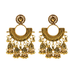 Women Gypsy Indian Exaggeration Stud Carved Drop Dangle Ethnic Tassel Earrings - Picture 1 of 12