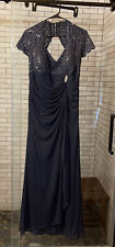 Formal Slate gray W/ Lace Top A Lined B&A Betsy Adam Cap Sleeve Gown Prom Mom 16
