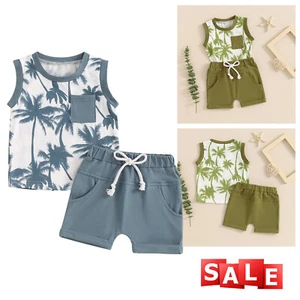 Toddler Baby Boy Tropical Coconut Tree Tank Top Shorts Outfit Set Clothes - Picture 1 of 14