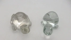 Par de pisapapeles de vidrio transparente soplado a mano estatuilla arte vidrio - Imagen 1 de 16