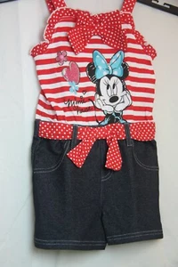 Disney Minnie Mouse Child Playsuit 3T Denim Shorts Attached Striped Tank Top - Picture 1 of 10