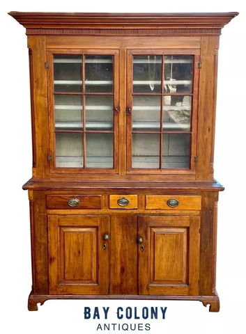 18TH C ANTIQUE PENNSYLVANIA CHIPPENDALE POPLAR PEWTER CUPBOARD / CABINET Cover