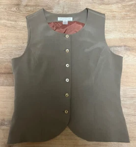 JONES NEW YORK Women’s 14 Sleeveless Taupe Tan Button Vest Business Tie Back EUC - Picture 1 of 5