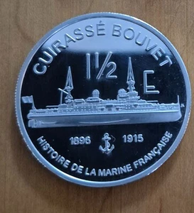 Mayotte silver 1-1/2 euro 2004. Warship Cuirasse Bouvet. ESSAI. PROOF - Picture 1 of 2