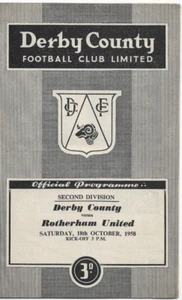 DERBY COUNTY V ROTHERHAM UNITED ~ 18 DE OCTUBRE DE 1958 ~ PROGRAMA DE FÚTBOL - Imagen 1 de 1