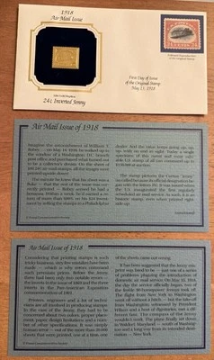 Estampilla Jenny invertida de 24 centavos réplica oro 22kt edición correo aéreo conmemorativa de 1918 Foto 1 de 4