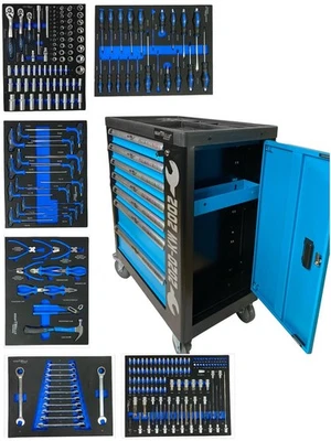 Kraftwelle Werkstattwagen Werkzeugwagen Modell 2021-C03 blau 7 Schubläden KFZ - Bild 1 von 4