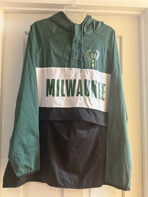 Fanatics Milwaukee Bucks Jacket Coat 1/4 Zip Windbreaker Men 2XL Hoodie Nice! - Image 1 of 4