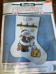 Bucilla Santa Counted Cross Stitch Stocking Kit 92855 Hanging Up The Stocking - Picture 1 of 2