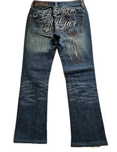 Y2K ERA CHRISTIAN AUDIGIER Blue Flare  Jeans W/ Embroidery Logo 26x28 - Picture 1 of 16