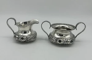 Small Size Cream and Sugar. Chinese Export Silver Mum Motif. - Picture 1 of 6