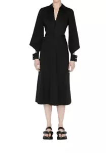 Cue Cut Out Shirt Dress | Black, Cotton/Modal, Midi, Collared, A-Line, Cuffs - Picture 1 of 11