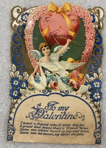 Vintage German 3D Valentine's Day Card ...Cupid, Dove, Hearts Germany - Picture 1 of 5
