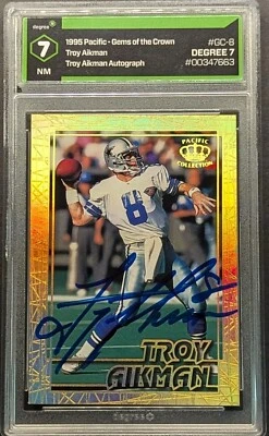 Troy Aikman Auto 1995 Pacific Gems of The Crown Gold Velocity Prizm SP Foto 1 de 4