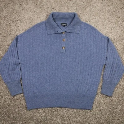 Wool & Cashmere Sweater Womens Large Blue Collared Summersalt Brand Has Holes* - Image 1 of 4