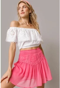 Mi Ami Francesca's White Paula Off The Shoulder Eyelet Ruffle Crop Blouse Size S - Picture 1 of 13