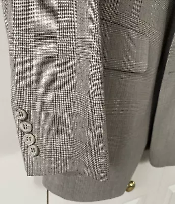 Vtg AQUASCUTUM Wool Gray Plaid Blazer Jacket 42L Sport Coat Made USA - Image 1 of 4