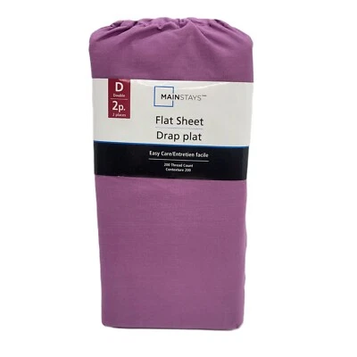 Mainstays Double Flat Purple Sheets / 200 Thread Count 81" x 96" NEW - Image 1 of 4