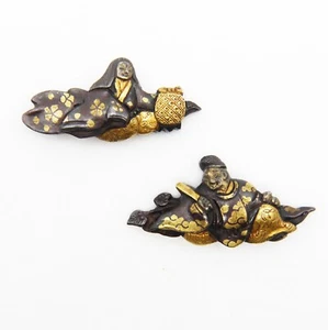 Menuki Nobles design Shakudo Japanese Antique Sword Fittings Katana Samurai - Picture 1 of 21