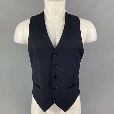 GIORGIO ARMANI Size 36 Navy Grid Wool Silk Buttoned Vest - Image 1 of 4