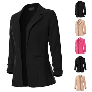 MixMatchy Ruched 3/4 Sleeve Buttonless Stretchy Blazer - Picture 1 of 16