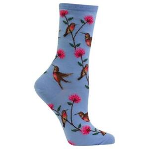 Hummingbirds Hot Sox Women's Crew Socks Blue New Colorful Novelty Nature Fashion