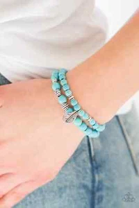 Paparazzi "Desert Dove" Silver & Turquoise Crackle Beaded Stretch Bracelet Set - Picture 1 of 2
