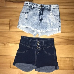 2 pair Girl’s Denim Shorts 7/8 - Xhilaration Distressed & So High Waist - Picture 1 of 2