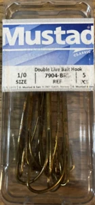 Mustad #7904-BR1 Double Live BaitHooks Size 1/0-1pk of 5pcs-BRAND NEW-SHIP24 HRS - Picture 1 of 2