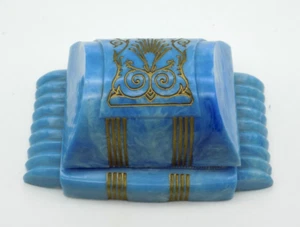 Vnt W&S New York Blue Marbled Plastic Hard Shell Jewelry Presentation Box Deco - Picture 1 of 5