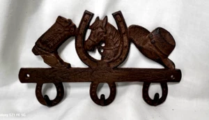 Western Themed, Wall Mount Cast Iron Key/Ball Cap Holder - Picture 1 of 4