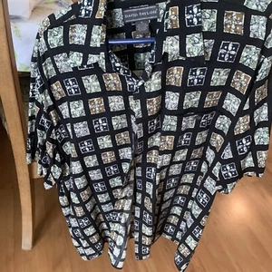 Mens Large David Taylor Vintage Blue Squares Short Sleeve Polo Shirt - Picture 1 of 2