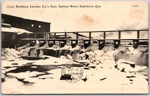 Postcard Scotstown Quebec c1907 Great Northern Lumber Co.'s Dam Salmon River - Picture 1 of 2