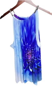 Alfani XL Blue Purple Floral Halter Top Beaded High Neck Sleeveless Blouse - Picture 1 of 7