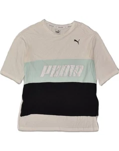 PUMA Mens Graphic T-Shirt Top XS White Colourblock Cotton AH07 - Picture 1 of 3