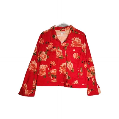 Chaqueta de manga larga Isaac Mizrahi Live para mujer L naranja rosa polar abotonada Foto 1 de 4