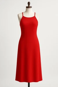 Vestido sin Mangas Rojo Calvin Klein Talla 6 Midi Correa de Espagueti Minimalista Elegante Forrado - Imagen 1 de 5