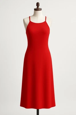 Vestido sin Mangas Calvin Klein Talla 6 Pequeño Rojo Midi Correa de Espagueti Elegante Forrado Foto 1 de 4