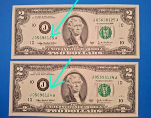 2003A $2 Two Dollar Bill UNC Crisp Consecutive Pair – Rare Sequential Notes - Picture 1 of 3
