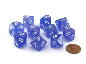 Pack of 10 Luminary Borealis 16mm D10 Dice - Purple with White Numbers - Picture 1 of 4