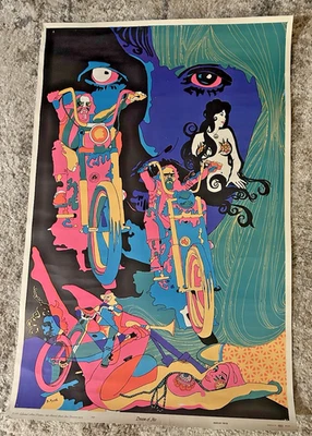 1968 B. Moyer Dream of Me MOTORCYCLE EASY RIDER BLACKLIGHT Celestial art POSTER - Image 1 of 4