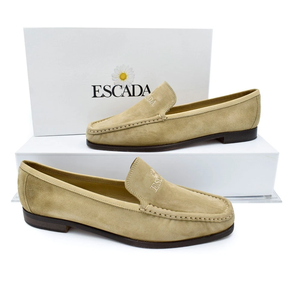 Escada $280 желтовато-коричневый/хаки замши повседневный подпись мокасины плоскостях sz 9,5, сделано в Италии - Изображение 1 из 4