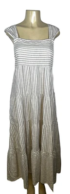 Madewell Dress Womens Small Gray White Striped Tiered Smocked Back Maxi Pockets - Image 1 of 4