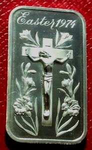 Pascua 1974 Jesús Crucifijo Arte Bar-Madison Como Nuevo 1 Troy OZ Plata fina .999 - Imagen 1 de 4