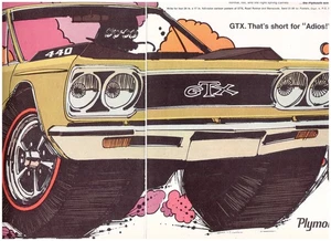 '68 Plymouth GTX w/440/375hp, Lovely Cartoonish 2-Page Separated USA Magazine Ad - Picture 1 of 1