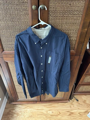 2 Haggar The Ultimate Shirt Beige/Tan And Navy Long Sleeve Adult 2XL - Image 1 of 2