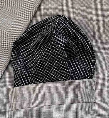 Oliver Spencer London Cuadrado de Bolsillo Negro Gris Patrón de Rejilla Italia Algodón Para Hombre Foto 1 de 2