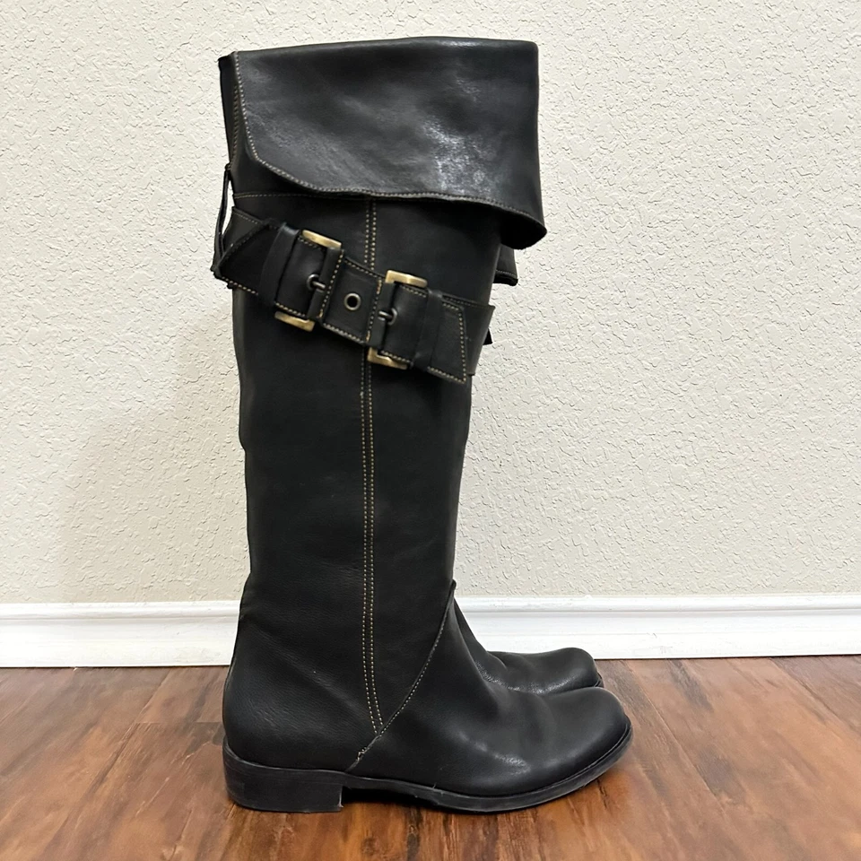 Botas de Montar MANAS DESIGN Mujer EU 37 US 6 Cuero Negro Hasta la Rodilla Moto Gótico Foto 1 de 4